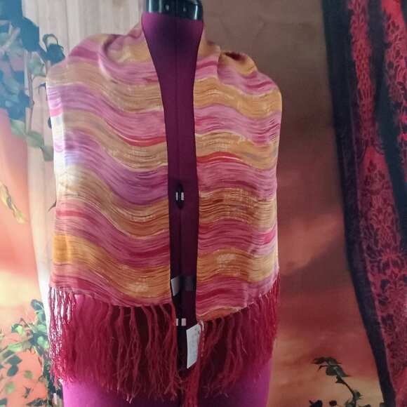 NWT: Fingmian Sze see desc. Multicolor 100% Mulberry Silk Scarf Shawl Wrap - Picture 1 of 8